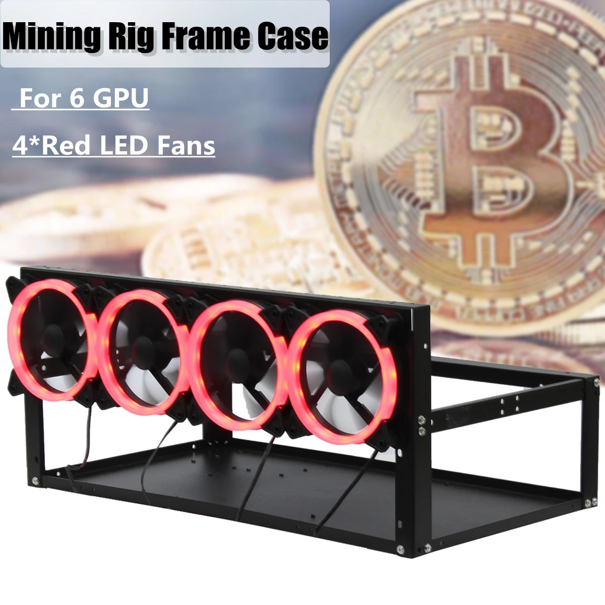 

LEORY 6 GPU Mining Machine Case Mining Rig Frame Aluminum Stackable Case with 4 Fans Open Air Frame Supply For Bitcoin Miners