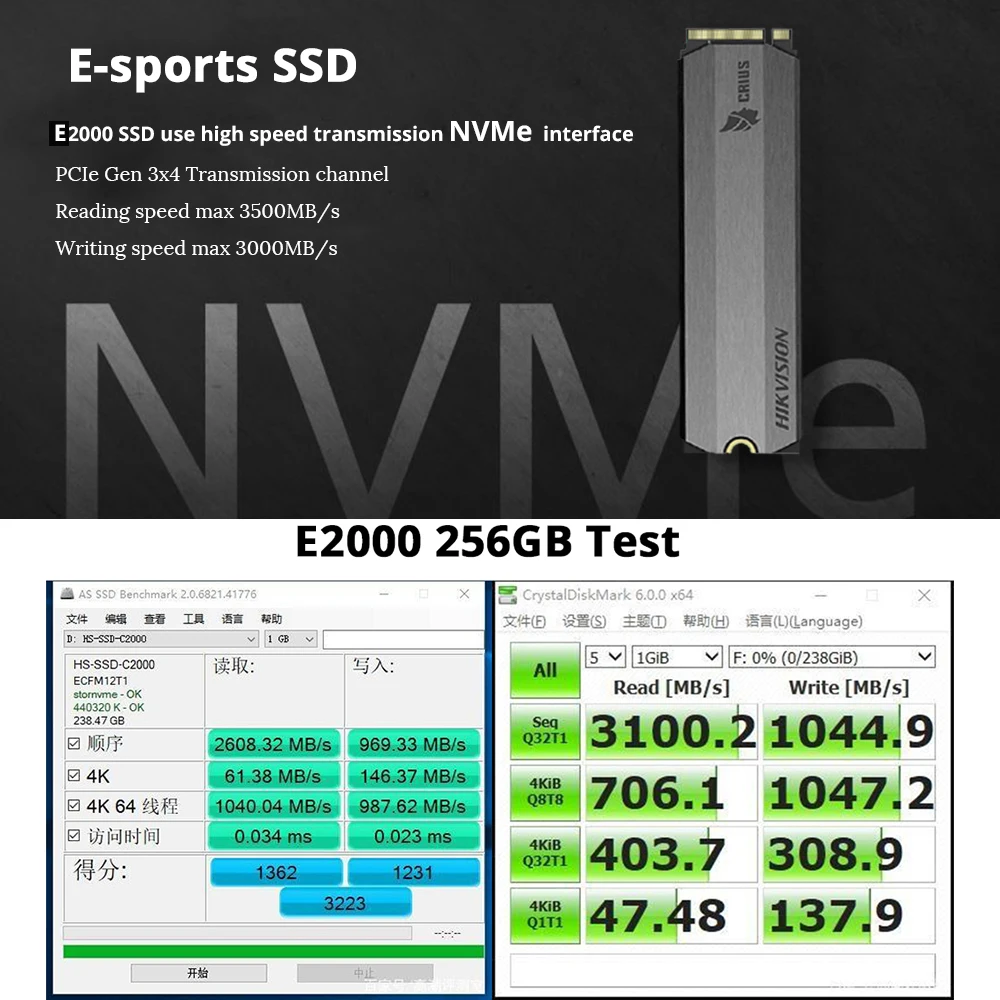 HIKVISION SSD M.2 1 ТБ 512gb PCIe NVME E2000 международная версия для настольного ноутбука Gen 3x4 NGFF