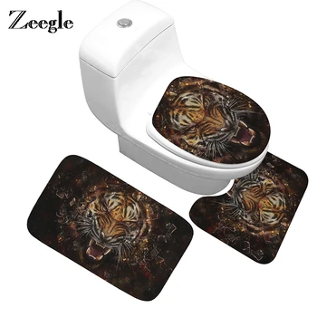 

Zeegle 3pcs/set Bathroom Carpet Non-slip Mat For Toilet Absorbent Showe Room Rug Memory Foam Leopard Tiger Printed Bath Mat