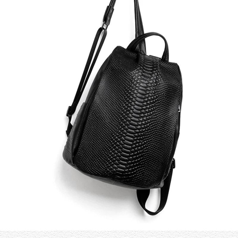 Женский рюкзак из натуральной кожи со змеиным узором|high school bags|leather women backpackwomen