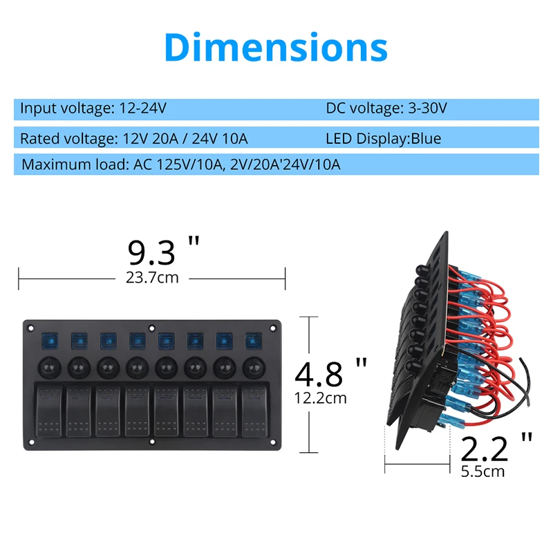 8 панель блока переключателей 12 В/24 В авто лодка морской яхты водонепроницаемый синий светодиодный свет вкл/выкл кулисный переключатель панель Выключатель