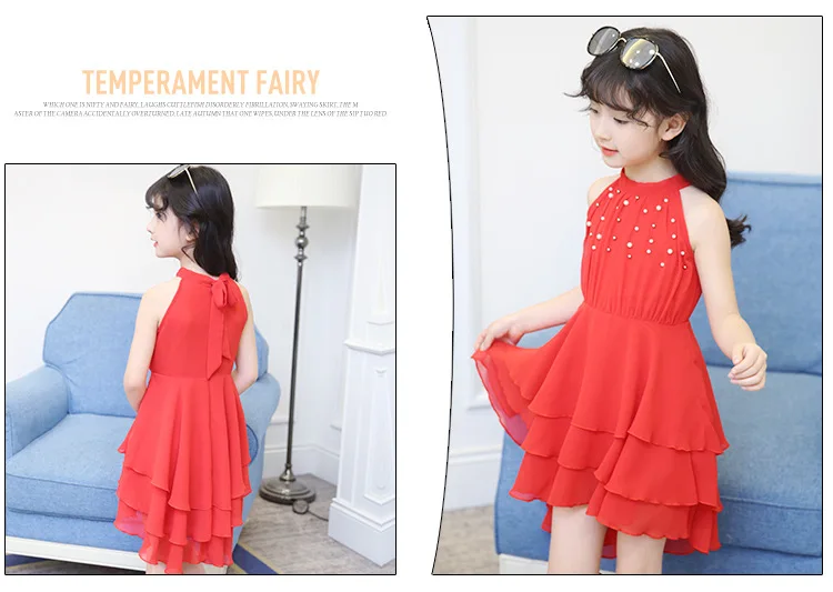 chiffon children clothing girls summer 2017 beading girl princess dresses layered child dress white pink red girls dress 4 5 6 7 8 9 10 11 12 13 14  years old little big teenage girls summer dress kids girls party dress  (4)
