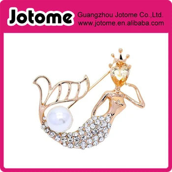 

Fashion Gold-tone Mermaid Spakle Pearl Crystal Brooches Pins Clothes Accessories