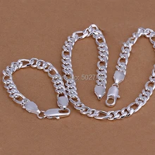 Precio de fábrica de calidad superior de Plata Plateado y Estampado 925 10mm hombres figaro cadenas de collar y pulsera para hombres joyería