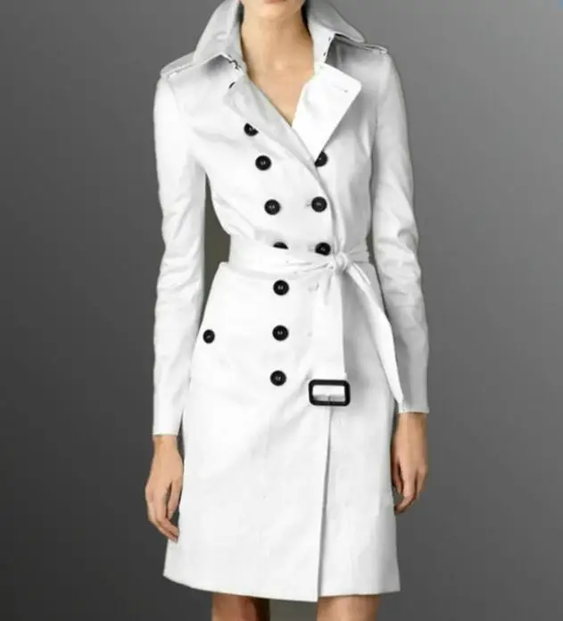 

S--5XL HOT 2019 Spring New Women Fashion Large size double-breasted black and white slim long trench coat waterproof