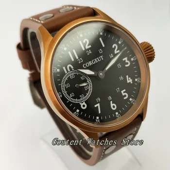 

43mm Corgeut Leather Black Dial Bronze Case Sapphire Glass Hand Winding Men's Watch