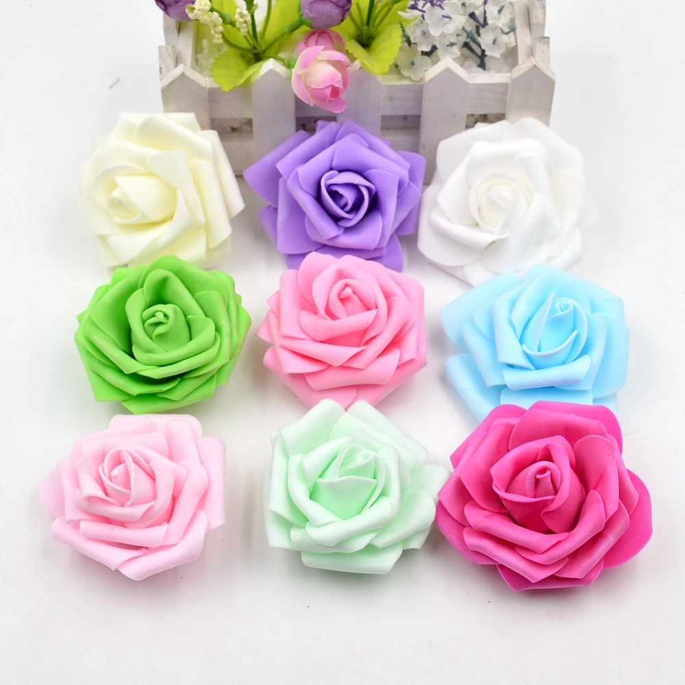 100pcs 7cm Artificial Flower High Quality Foam Rose Handmade Artificial Flower Wedding Decoration DIY Clipboard Puff Flower