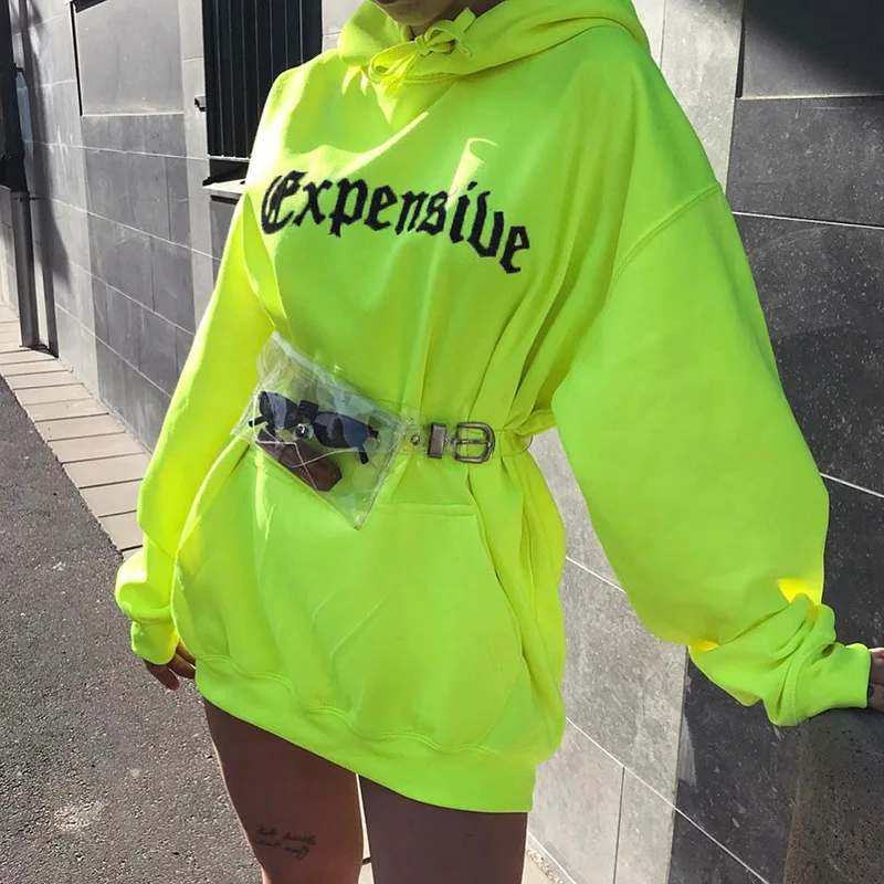 

Women Sweatshirt StreetFluorescent Green Loose Hoodies Letter Sweatshirt