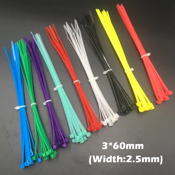 

200pcs 3x60 3*60mm (2.5mm Width) White Black Nylon66 Network Electric Wire String Zip Fastener Self-Locking Cable Tie