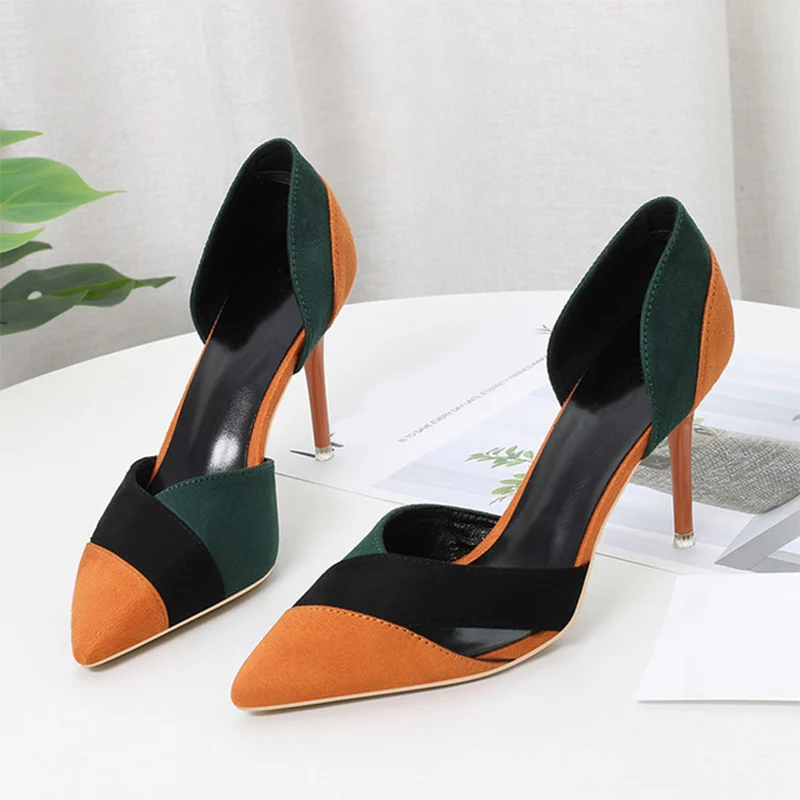 

Two Pieces Women Point Toe Spring Pumps Mixed Color Slip On High Heel Ladies Stilettos Hollow Out Fashion Summer New Woman Shoes