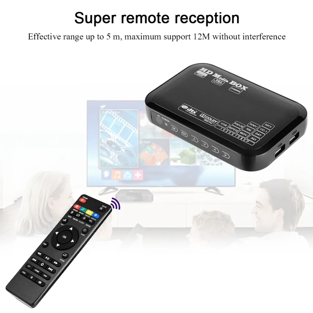 Full HD мини-бокс медиаплеер 110-240 в 1080P медиаплеер с поддержкой USB MMC RMVB MP3 AVI MKV