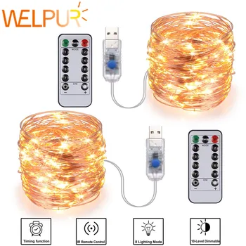 Festive outdoor copper string light 10m 20m remote control timing battery USB garden light for party Christmas decoration 1