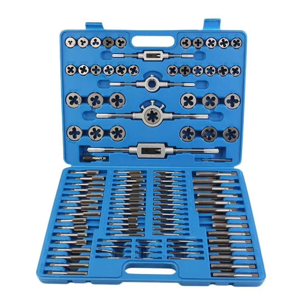 

Professional 110Pcs/Set Metric & Inch Alloy Tap And Die Set Steel Bolt Screw Extractor/Puller Cars Repairing Tool Kit With Case