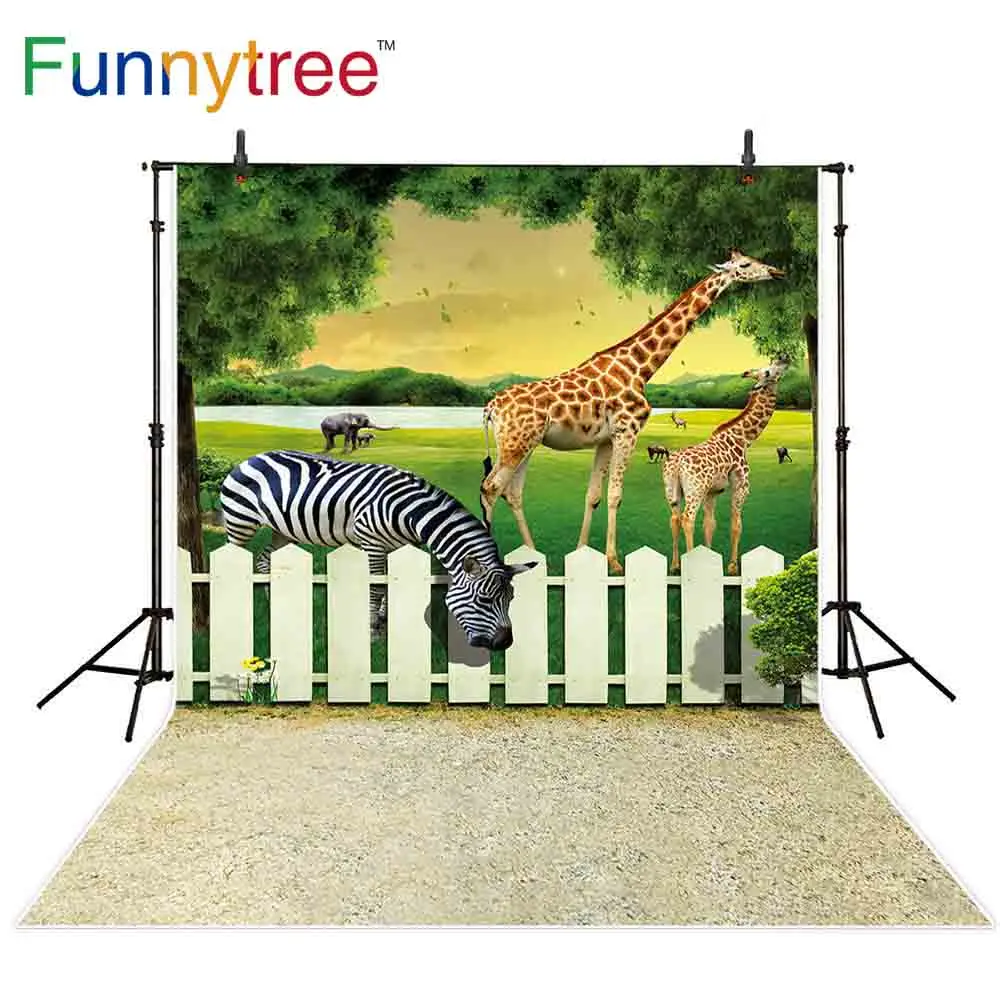 Funnytree الخلفيات للتصوير استوديو الحيوانات سياج أرض عشبية شجرة زيبرا الزرافة الطفل خلفية photobooth صورة المتصل Funnytree الخلفيات للتصوير استوديو الحيوانات سياج أرض عشبية شجرة زيبرا الزرافة الطفل خلفية photobooth صورة المتصل