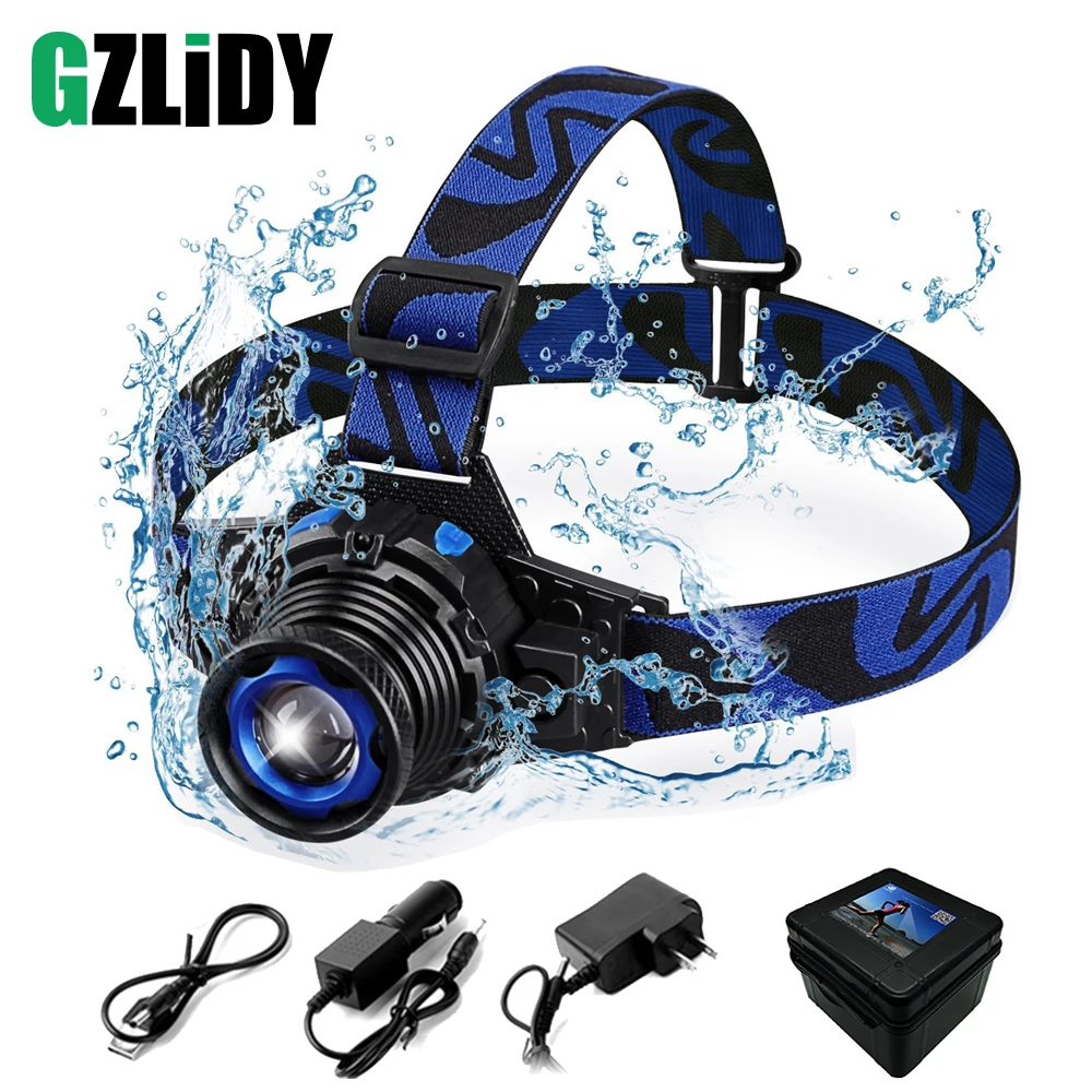 

Waterproof LED headlamp rechargeable headlight Q5 LED Rotary zoom 3 modes head lamp Built-in lithium battery + charger + USB