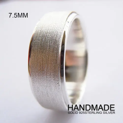 Solid 925 Sterling Silver 7.5mm Mens Wedding Band Ring