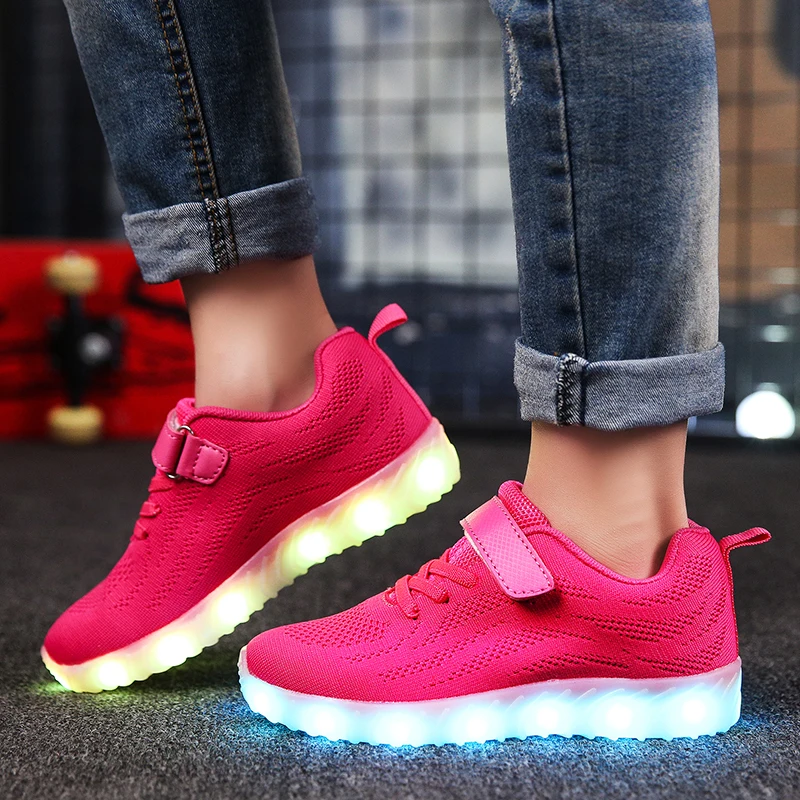 Size25-37; Детские светящиеся кроссовки с USB; светящаяся детская обувь с подсветкой; тапочки с подсветкой для девочек; обувь для мальчиков - Цвет: 026 Pink