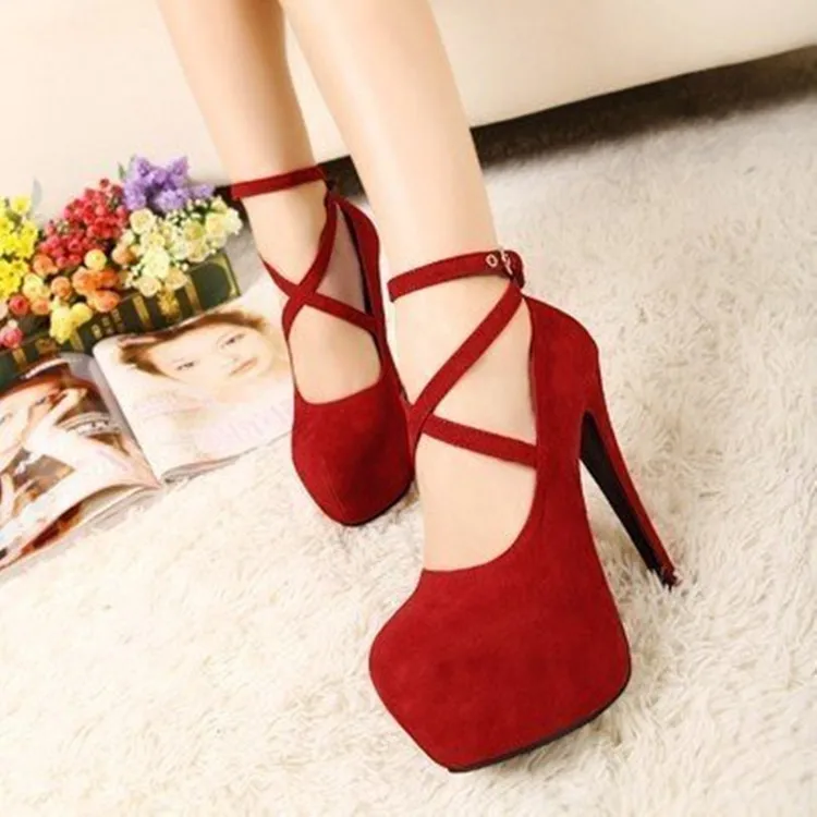 Korean version of the new ultra high heel stiletto shoes XL fashion cross strap waterproof platform women's single product trend - Цвет: Красный