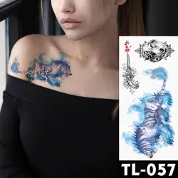 Переноса воды Ice Blue flame Тигр Временные татуировки Стикеры синий цвет узор body art Водонепроницаемый поддельные флеш-тату для мужчин