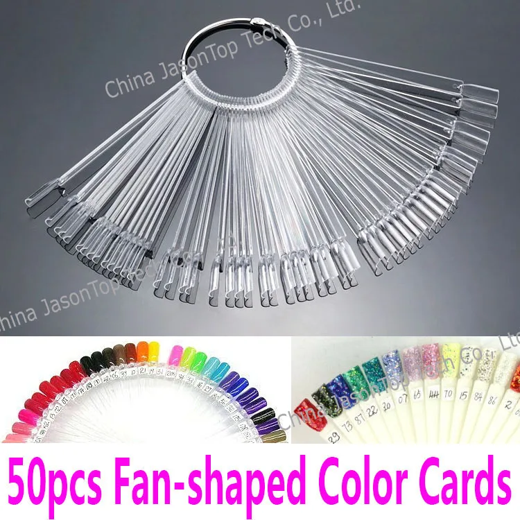 

50 pcs Fan-shaped Nail Color Display Cards Nail Polish Showing Shelf Fan Color Palette Practice String Color Card Steel Ring