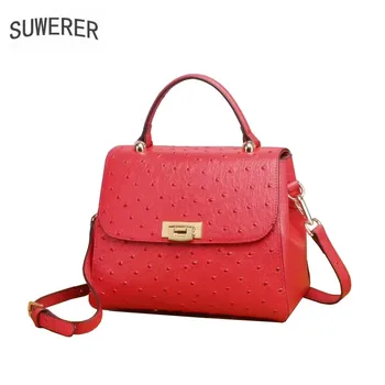 

SUWERER 2020 New Superior cowhide women genuine leather bags Embossed ostrich pattern Fashion luxury women leather tote bag
