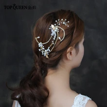 TOPQUEEN HP139 свадебный цветок для волос с жемчугом и шампанским резинка для волос с кристаллами женские свадебные аксессуары для волос