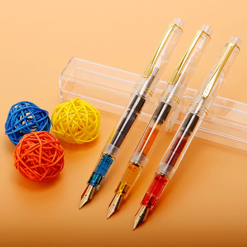 1pc Transparent Fountain Pen Gold Clip 0.38mm Extra Fine Iridium Nib