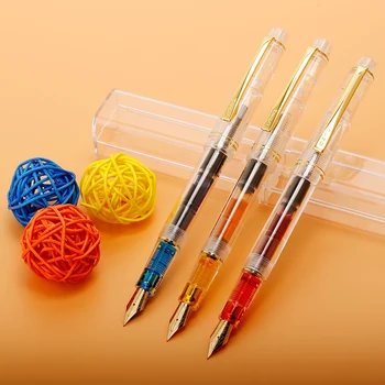 

1pc Transparent Fountain Pen Gold Clip 0.38mm Extra Fine Iridium Nib Office Pens for Writing School Supplies Stationery