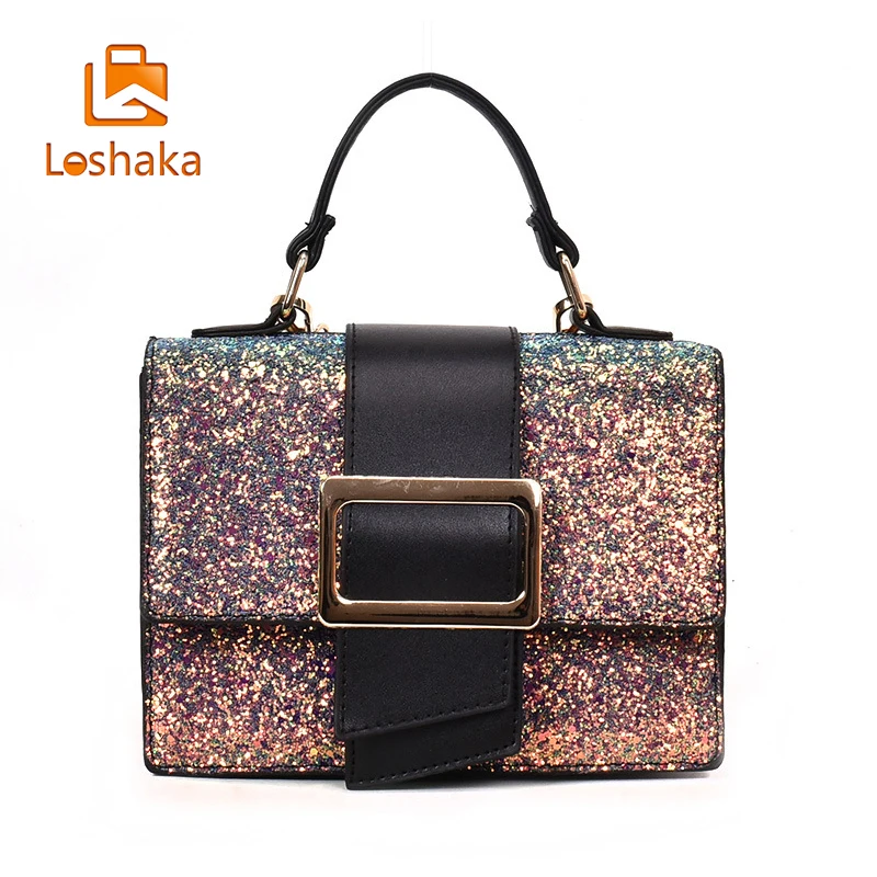 Us 14 56 40 Off Loshaka Sequined Women Handbags With Lock Design Pu Leather Fashion New Brand Evening Bags Shoulder Purse 2018 In