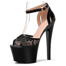 Черная модельная обувь римские сандалии на очень высоком каблуке 17 см стильная модная обувь