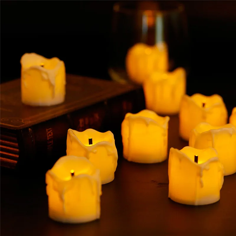 Pack of 6 Flickering Tea Candles Battery Operated Candle LED,Yellow light Electronic Fake Flameless tealights For Wedding