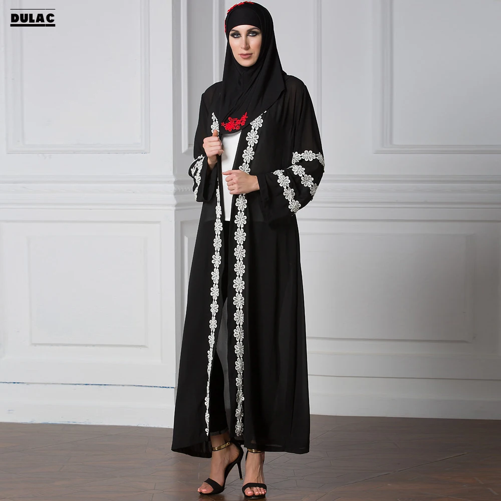 2018 Middle East Muslim Women Fashion O-Neck Lace Cardigan Casual Loose Chiffon Eid Abaya Robe Dubai Ramadan Long Dress No Hijab | Женская