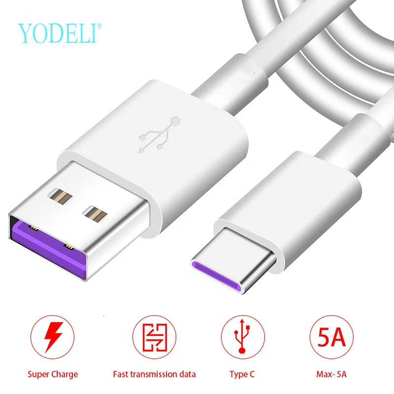 

5A Type-C Cable USB Super Charger Cable For Huawei P20 Pro lite Mate20 10 Pro P10 Plus lite Phone Chargeing Supercharge Cables