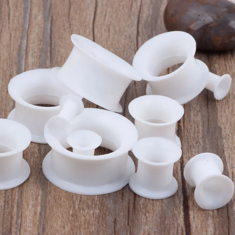 wholesales 96pcs 4-25mm white silicone double flare hollow earring gauges expander kits piercing plugs flesh tunnel