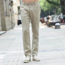 Новое поступление мужская одежда летние льняные однотонные брюки кэжуал цветные мужские облегающие длинные брюки прямые мужские льняные брюки