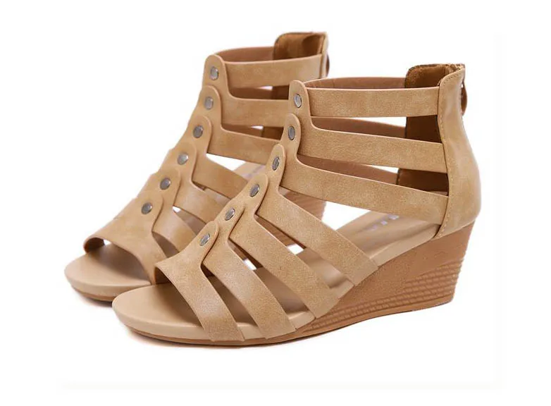 

Newest Fashion Gladiator Sandals Women 5cm Wedge Shoes Woman designer Beach Open Toe Ladies Pu Sandals zapatos mujer