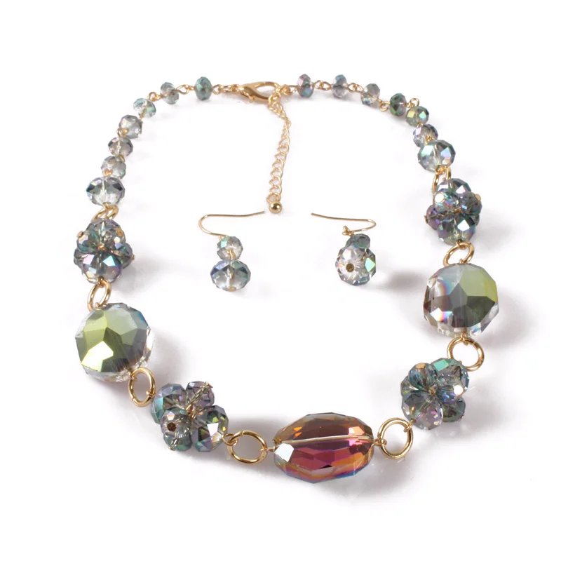 

Gold Color Simple Style Geometric Crystal Choker Necklaces Earrings Set For Women Wholesale