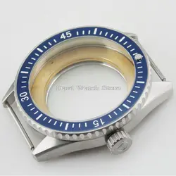 43 мм серебряный корпус синий ободок подходит mingzhu DG2813, Miyota 8205/8215 сапфировое стекло Мужские часы