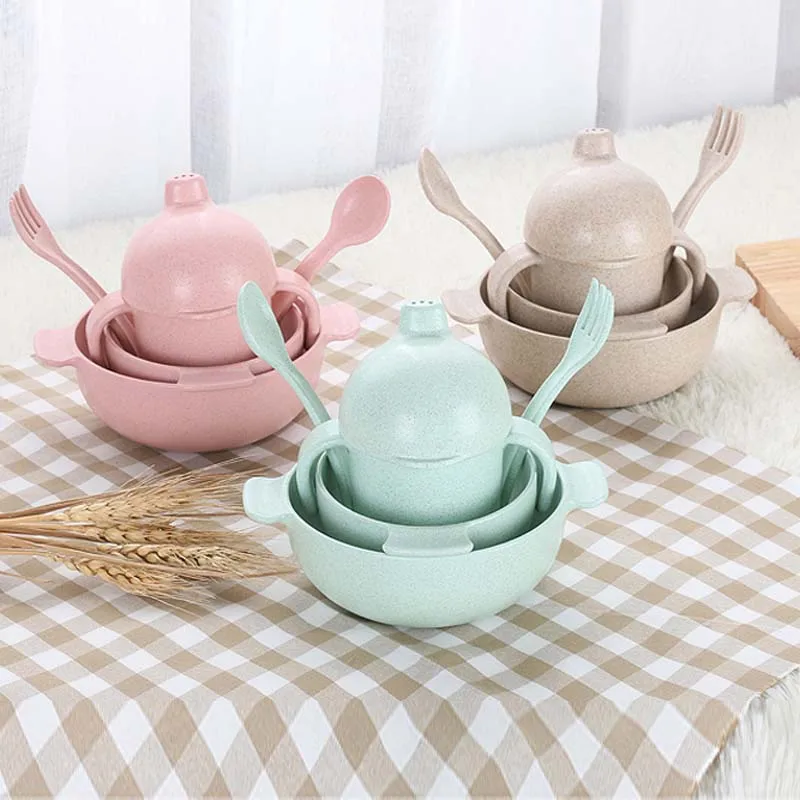 Wheat child baby tableware plate set kids children dinnerware set
