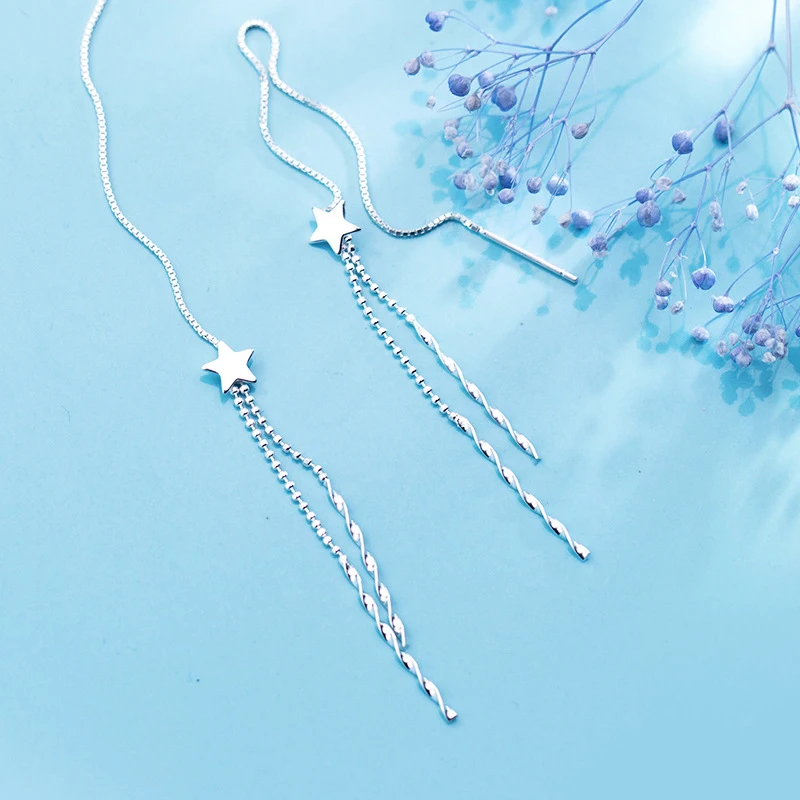 

Modian Fashion Long Tassel Stars Drop Stud Earrings Charm 925 Sterling Silver Korea Dangle Earrings For Women Party Jewelry