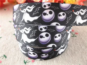 

18091501,New arrival 7/8" (22mm) and 1.5" 38mm 5 yards skull printed grosgrain ribbons halloween ribbon hair accessories