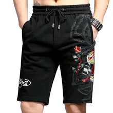 Новые летние модные голова тигра вышивка с цветочным принтом Рубашки домашние Для мужчин доска Шорты эластичный пояс Пляжные шорты мужской одежды