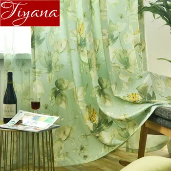 

Rustic Curtain for Living Room Kitchen Voile Curtain for Window Bedroom Drapes Green Leaves Sheer Fabrics Treatment T&338 #30
