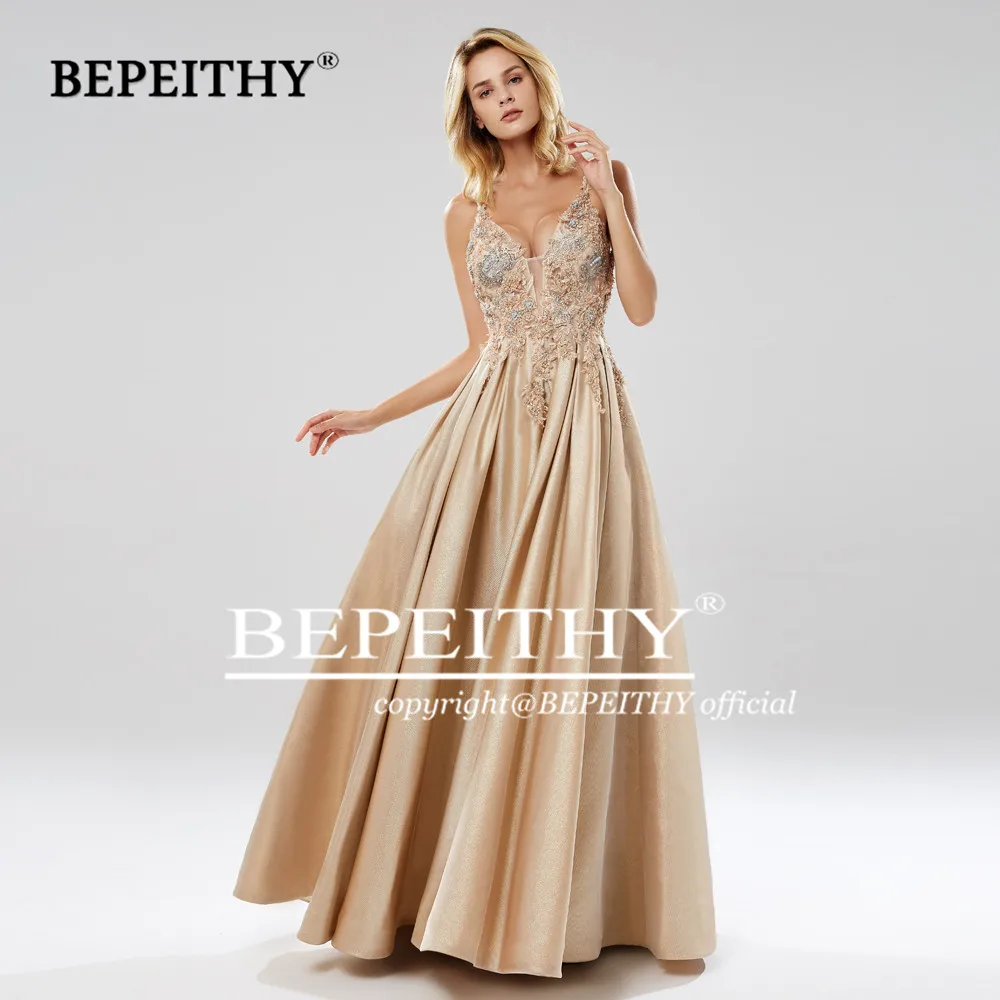 BEPEITHY, блестящее длинное вечернее платье цвета шампанского, вечерние, элегантное, кружевное, с лифом, сексуальное, с открытой спиной, платье для выпускного вечера, vestido de festa