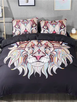 

4Pcs Bedding Set Luxury Bohemian Style Geometric Lion Pattern Comfy Supple Bedlinens