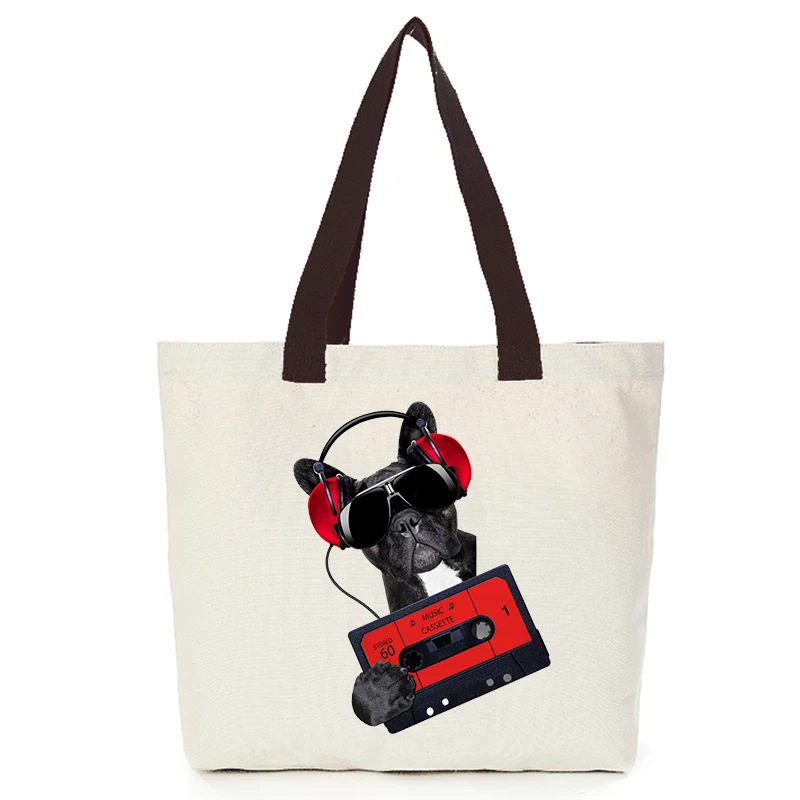 Origina cool dog series canvas custom tote bag customize eco bags diy logo shopping bag with logo  Dachshund Shepherd Dog Poodle (7)