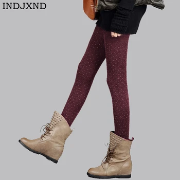 INDJXND New Winter Women Sparkling Warm Tights Dot Design Thick Soft Cotton Wool Fabric Knitted Pantyhose Flexible Ladies Tight photochromic wool fabric