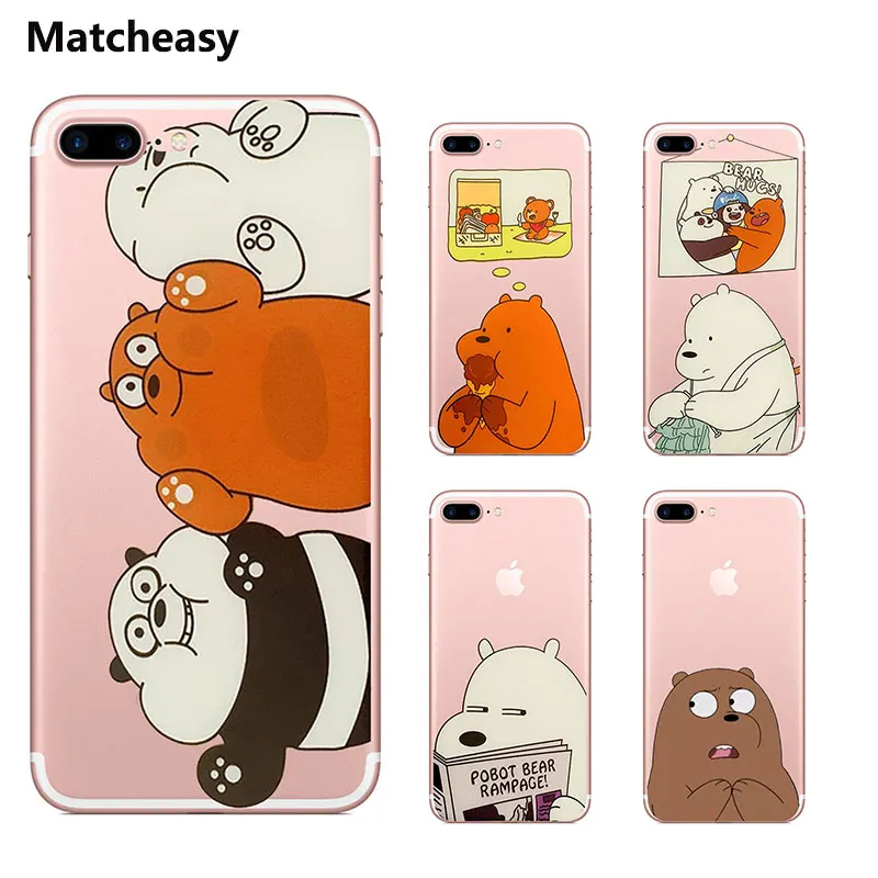 

Matcheasy Cute Bear Pattern Phone Case For iPhone 7 8 6 6s Plus Back Cover Transparent TPU Soft Case For iPhone X 5 5S SE Capa