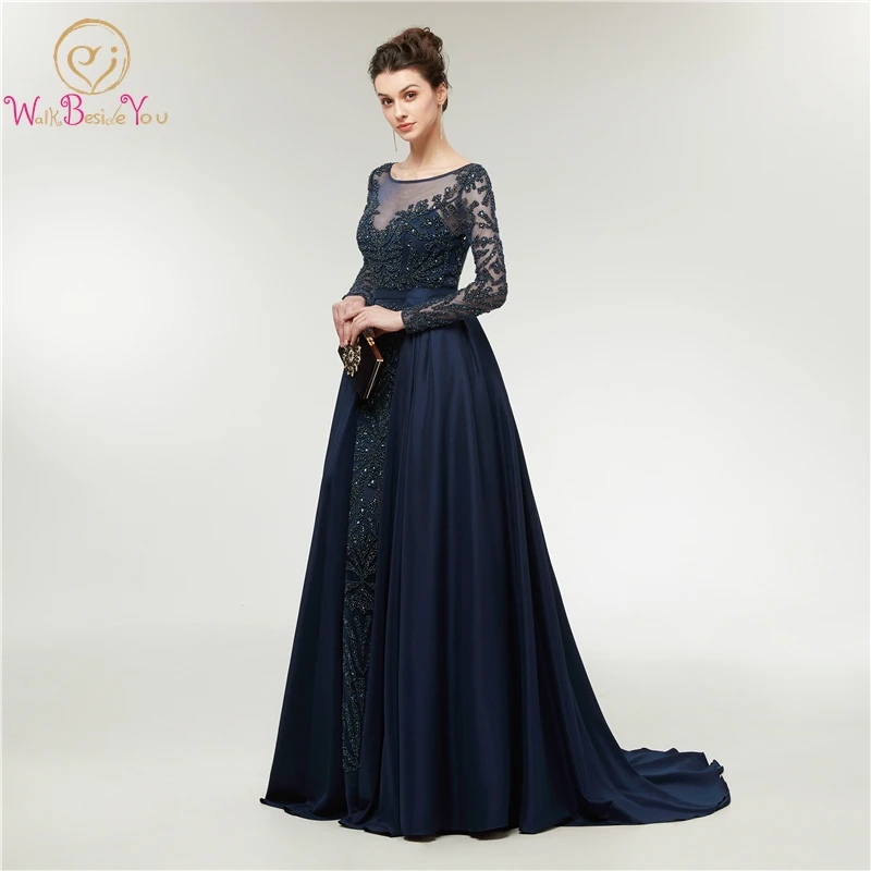 

Popular Evening Dress 2019 New Style Mermaid Comfortable Material Long Sweep Train Cap Sleeve Beading Crystal Luxury Prom Dress