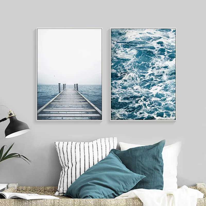 

BLue Canvas Prints Bridge Nordic Poster Posters And Prints Seascape Wall Art Canvas Painting Nordic Decoration Home Unframed